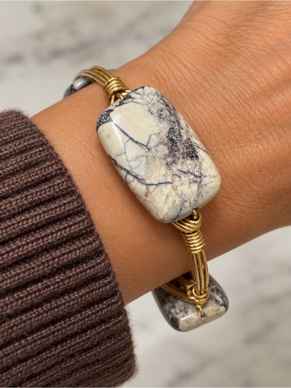 Bourbon & Boweties 3 Stone Gold Wire Wrapped Bangle Bracelet
